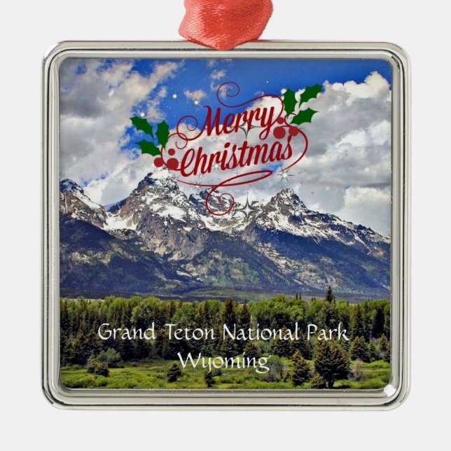 Grand Teton National Park Christmas Greetings Metal Ornament (Front)
