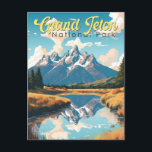 Grand Teton National Park Illustration Retro Postcard<br><div class="desc">Grand Teton vector artwork design. The park includes the major peaks of the Teton Range as well as most of the northern sections of the valley known as Jackson Hole.</div>