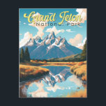 Grand Teton National Park Illustration Retro Postcard<br><div class="desc">Grand Teton vector artwork design. The park includes the major peaks of the Teton Range as well as most of the northern sections of the valley known as Jackson Hole.</div>