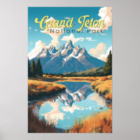 Grand Teton National Park Illustration Retro