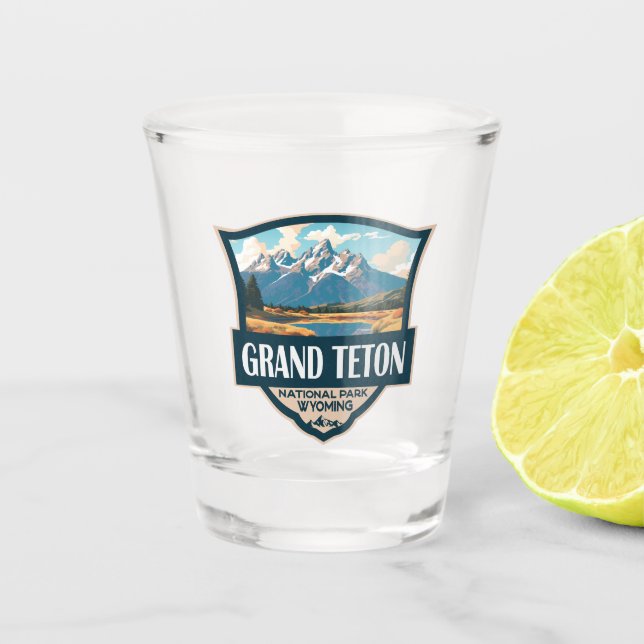 Grand Teton National Park Illustration Retro Shot Glass (Front)