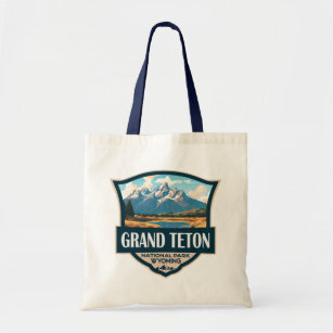 Grand Teton National Park Illustration Retro Tote Bag