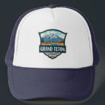 Grand Teton National Park Illustration Retro Trucker Hat<br><div class="desc">Grand Teton vector artwork design. The park includes the major peaks of the Teton Range as well as most of the northern sections of the valley known as Jackson Hole.</div>