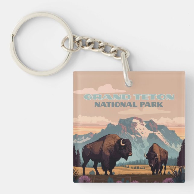 Grand Teton National Park Jackson Wyoming Mountain Key Ring (Front)