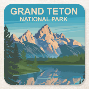 Grand Teton National Park Landscape Travel Art Square Paper Coaster