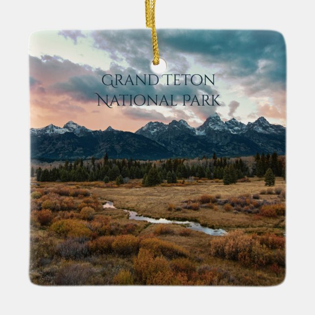 Grand Teton National Park Mountain Sunset Photo Ceramic Ornament (Front)