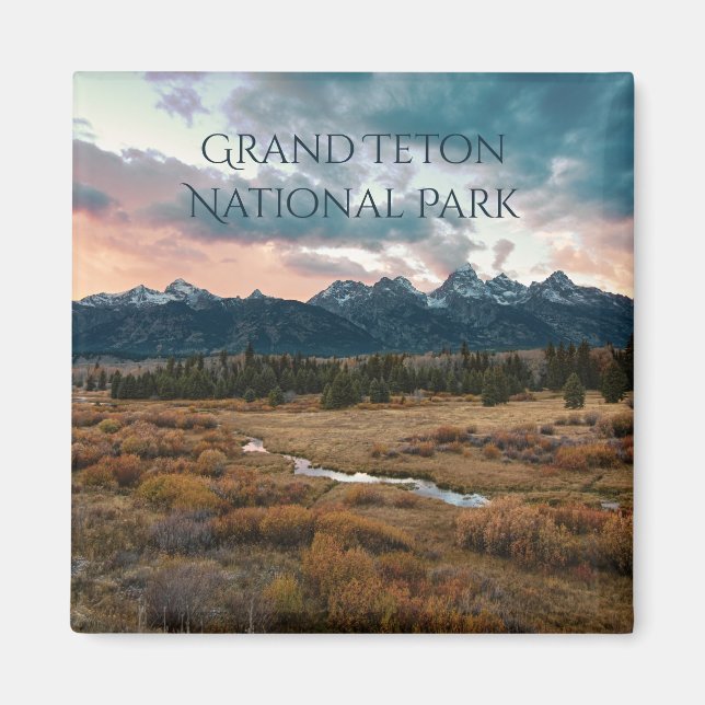 Grand Teton National Park Mountain Sunset Photo Magnet (Front)
