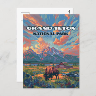 Grand Teton National Park Mountains Bison Wyoming Postcard