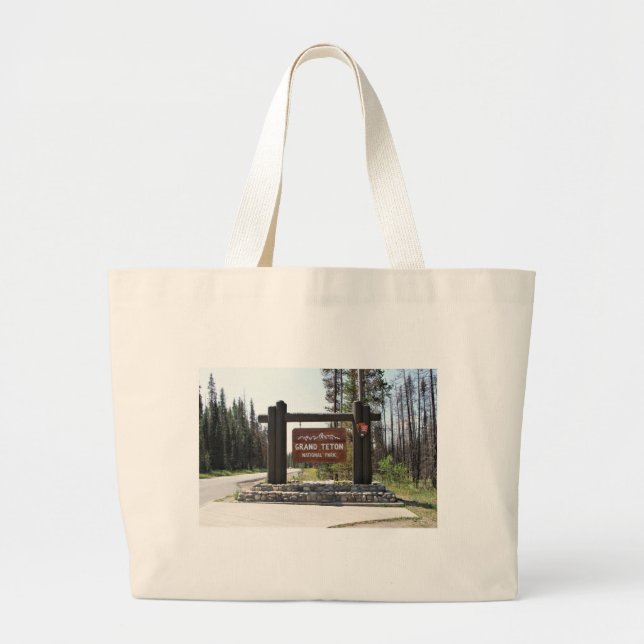 Grand Teton National Park, US National Park, Sign Large Tote Bag (Front)