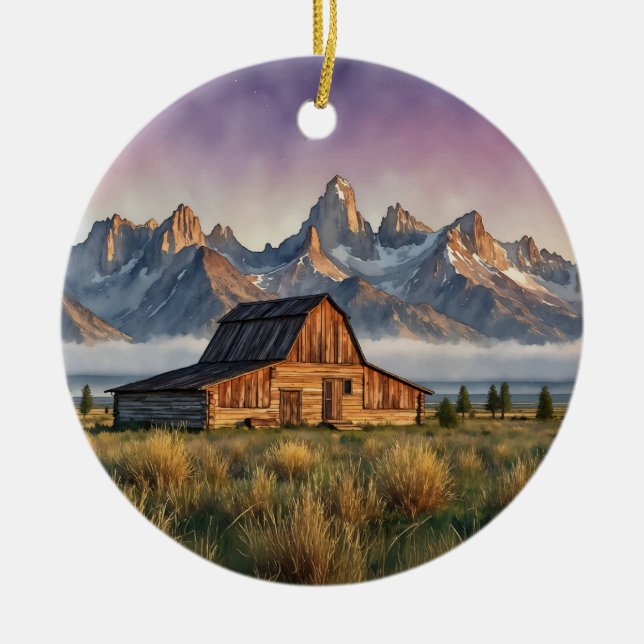 Grand Teton National Park Watercolor Ceramic Ornament (Front)