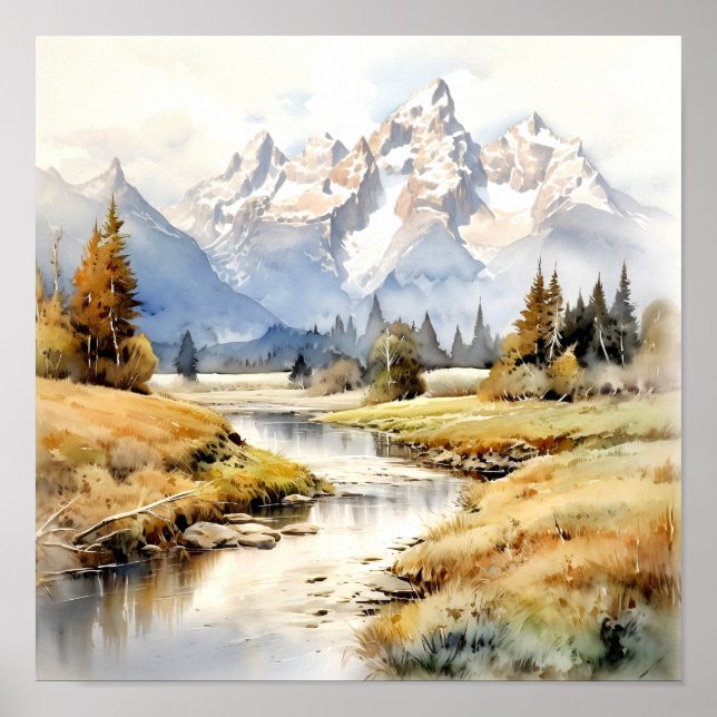 Grand Teton National Park Watercolor Poster (Front)