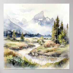 Grand Teton National Park Watercolor Poster