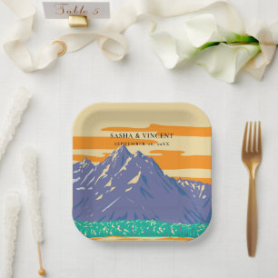 Grand Teton National Park Wedding Retro Paper Plate