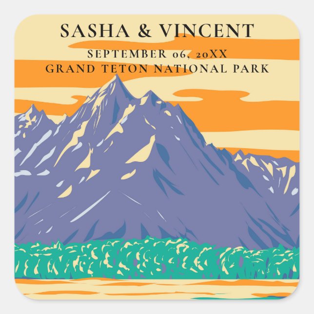 Grand Teton National Park Wedding Retro Square Sticker (Front)