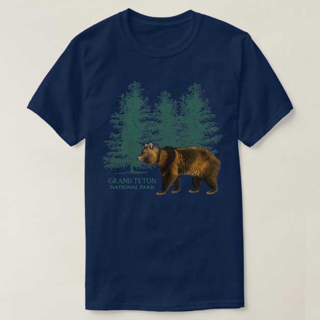 Grand Teton National Park Wyoming Bear Trees Retro T-Shirt (Design Front)