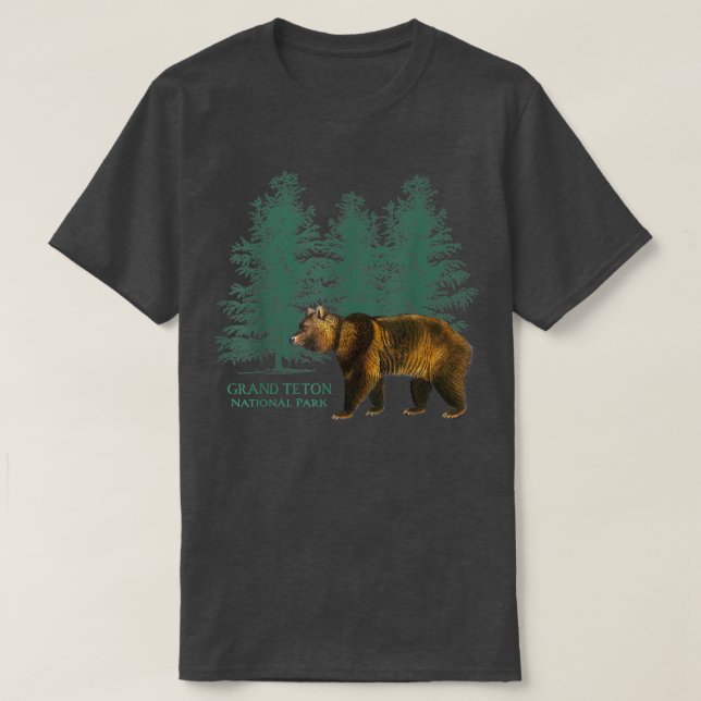 Grand Teton National Park Wyoming Bear Trees Retro T-Shirt (Design Front)