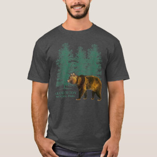 Grand Teton National Park Wyoming Bear Trees Retro T-Shirt