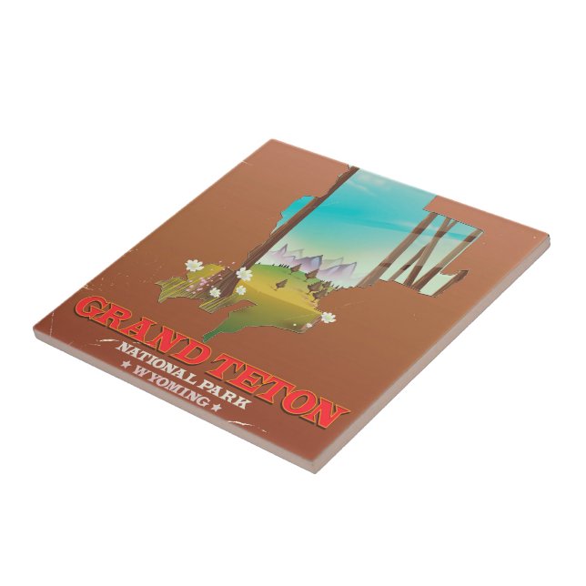 Grand Teton National Park Wyoming Map Ceramic Tile (Side)
