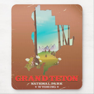 Grand Teton National Park Wyoming Map Mouse Pad