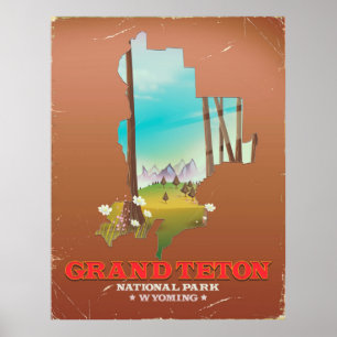 Grand Teton National Park Wyoming Map Poster