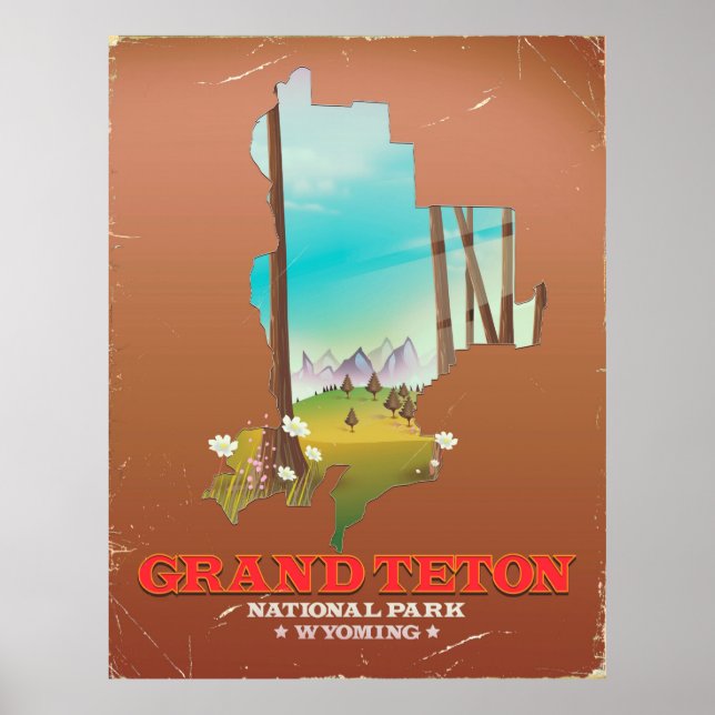 Grand Teton National Park Wyoming Map Poster (Front)