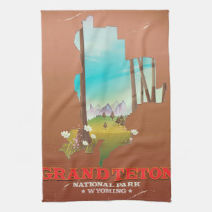 Grand Teton National Park Wyoming Map Tea Towel