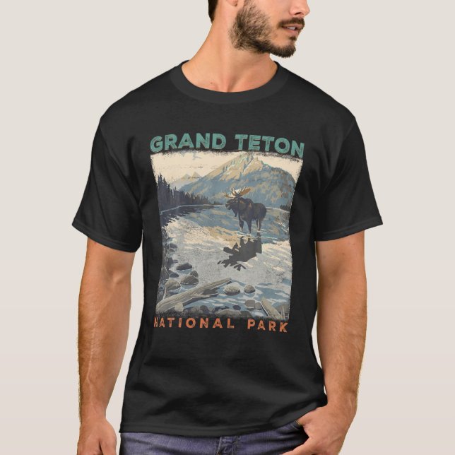 Grand Teton National Park Wyoming Preppy Throwback T-Shirt (Front)