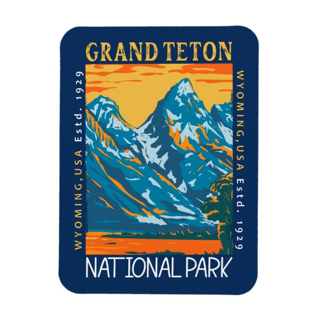 Grand Teton National Park Wyoming Retro Distressed Magnet (Vertical)