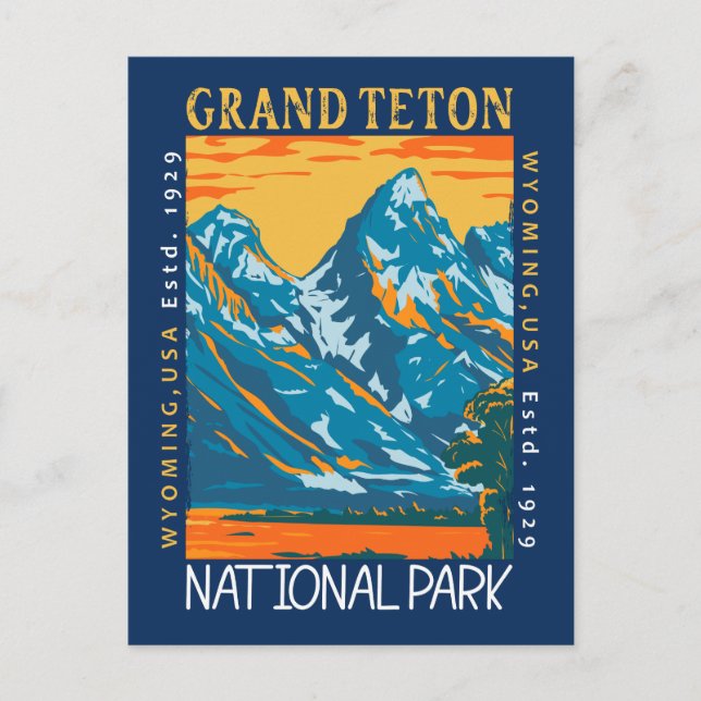 Grand Teton National Park Wyoming Retro Distressed Postcard (Front)