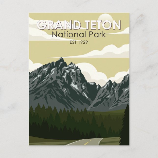 Grand Teton National Park Wyoming Road Vintage Postcard (Front)