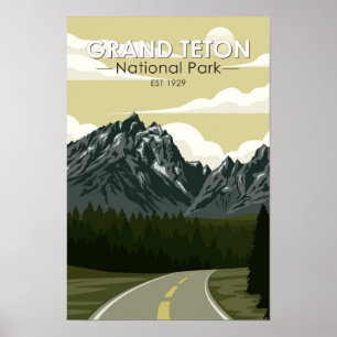 Grand Teton National Park Wyoming Road Vintage Poster