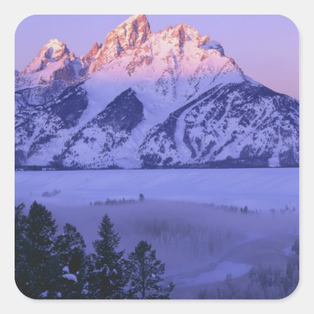 GRAND TETON NATIONAL PARK, WYOMING. USA. Fog & Square Sticker (Front)