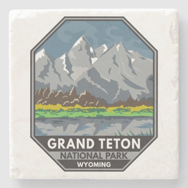 Grand Teton National Park Wyoming Vintage  Stone Coaster (Front)