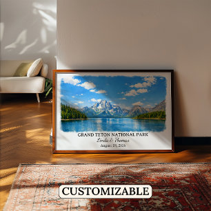 Grand Teton National Park Wyoming, Watercolor Poster