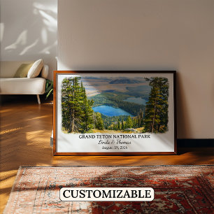 Grand Teton National Park Wyoming, Watercolor Poster