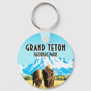 Grand Teton Park Wyoming Vintage Travel Key Ring