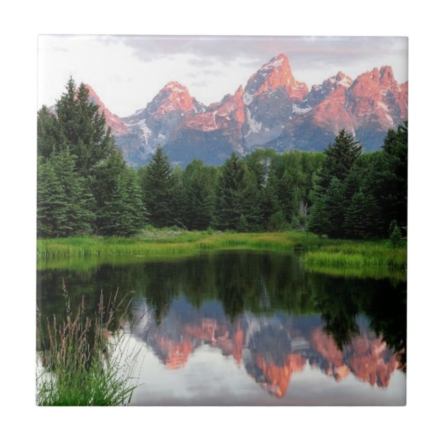 Grand Teton Reflections Over the Beaver Pond Ceramic Tile (Front)