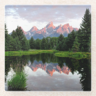 Grand Teton Reflections Over the Beaver Pond Glass Coaster