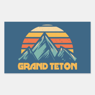 Grand Teton Retro Turquoise Rectangular Sticker