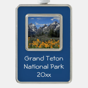 Grand Teton Springtime Souvenir Photo Silver Plated Framed Ornament