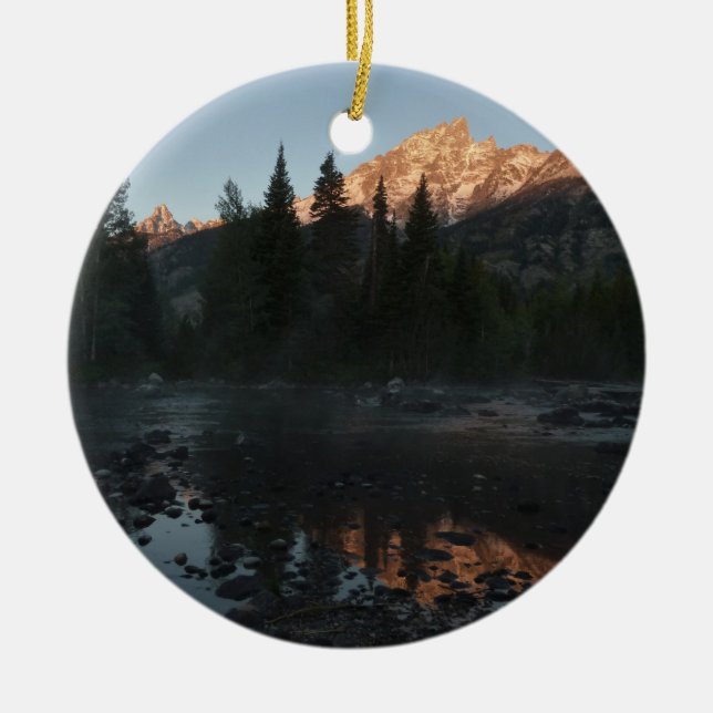 Grand Teton Sunrise at Cottonwood Creek Ceramic Ornament (Front)