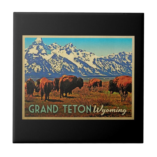Grand Teton Wyoming Buffalo Tile (Front)