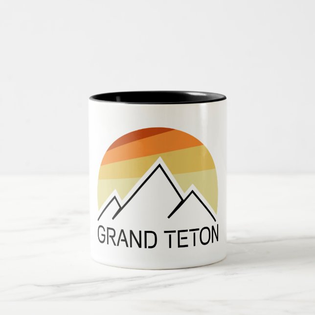 Grand Teton Wyoming Retro Two-Tone Coffee Mug (Center)