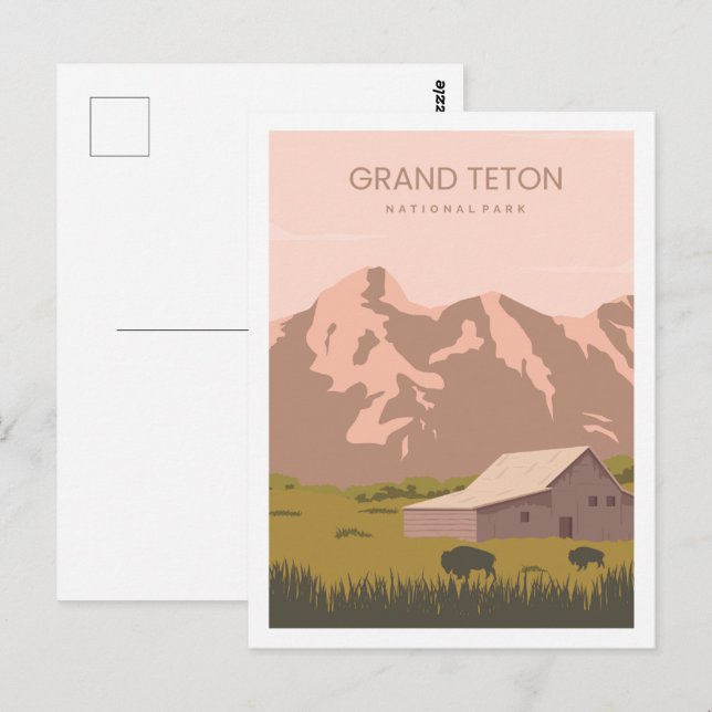 Grand Teton Wyoming USA Travel Place Illustration Postcard (Front/Back)