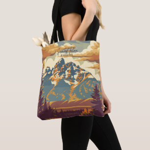 Grand Teton Wyoming Vintage Travel Illustration Tote Bag