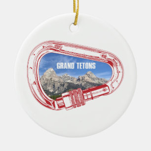 Grand Tetons Climbing Carabiner Ceramic Ornament