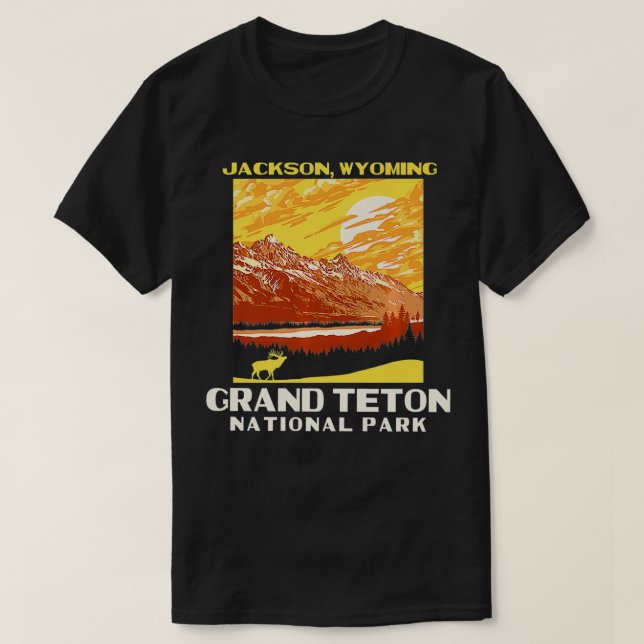 Grand Tetons National Park Jackson WY WPA Style Vi T-Shirt (Design Front)
