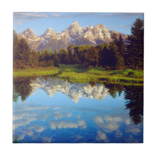 Grand Tetons reflecting in the Snake River Ceramic Tile