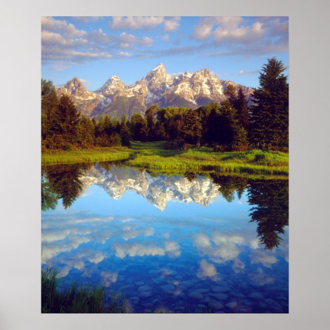 Grand Tetons reflecting in the Snake River Poster (Front)