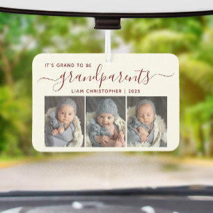 Grand To Be Grandparents 3 Photo Red Script Car Air Freshener